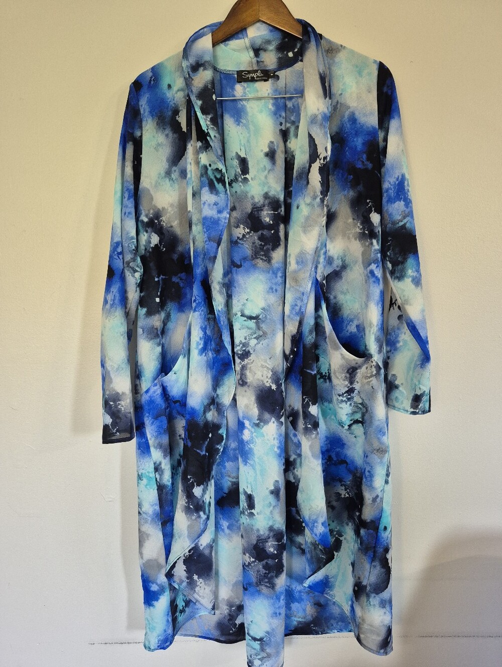 Sympli Georgette Tye Die Draped Wrap Cover Up With Longsleeves Pockets 8